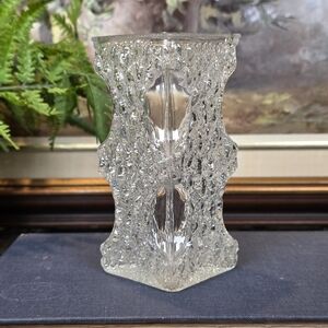 Vintage Oberglas Ice Cube Glass Vase 5" Clear Textured MCM Austria